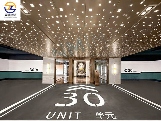 2.0-2.5mm Perforated Aluminum Panels (Wood Grain/Rose Gold Finish) – Custom Carved Patterns & Shapes Available for Garage & Shopping Mall Ceilings