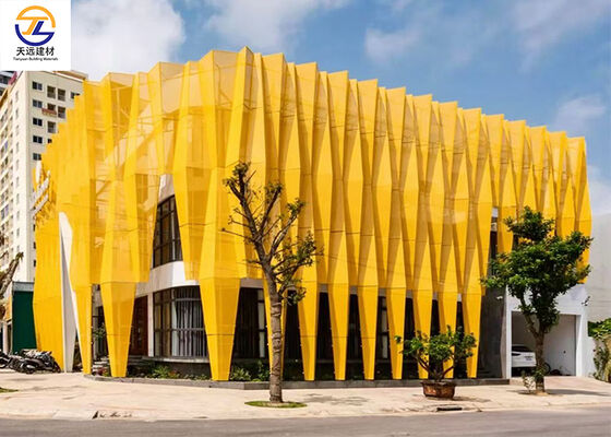 Fluorocarbon-painted Golden Facade Perforated Aluminum Veneer (2.5mm) – Door Head Decoration