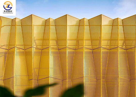 Fluorocarbon-painted Golden Facade Perforated Aluminum Veneer (2.5mm) – Door Head Decoration