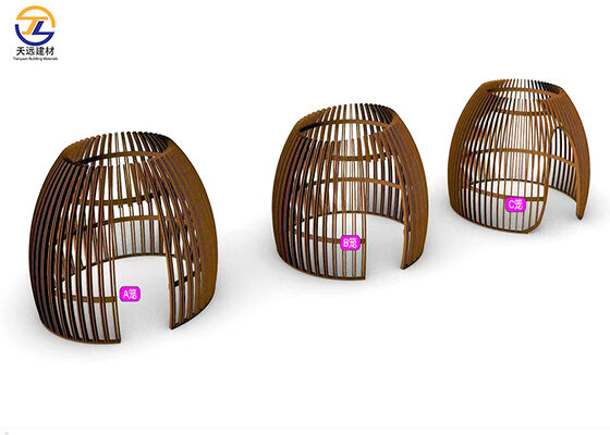 Curved Aluminum Battens with Birdcage Pattern Wood Grain Finish – Special-Shaped Flower-Designed Bent Aluminum Square Tubes for Commercial Mall & Hotel Curtain Walls & Feature Walls