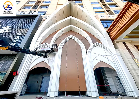 PVDF-Coated Perforated Aluminum Veneer for Storefront & Exterior Walls - Export-Grade Double-Curved Aluminum Alloy Veneer with Wood Grain Finish/Silver Gray