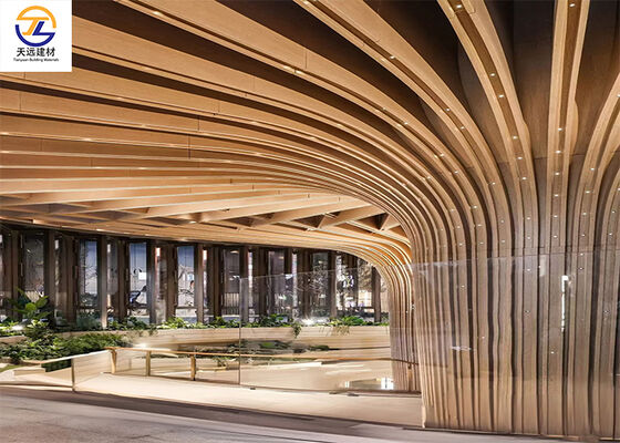 Custom Curved Wood-Grain Aluminum Louver Ceiling for Luxury Commercial Interiors - Tianyuan Building Materials