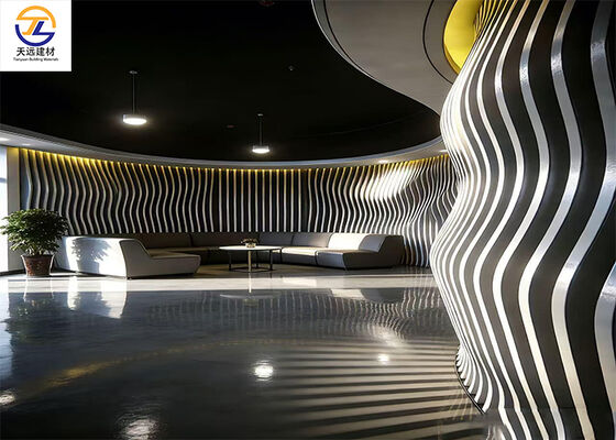 urved Aluminum Baffle Wall Cladding | Futuristic Wave Design for Premium Lounge & Lobby