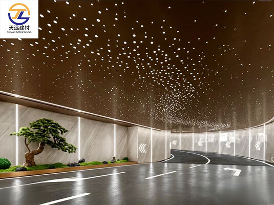 2.0-2.5mm Perforated Aluminum Panels (Wood Grain/Rose Gold Finish) – Custom Carved Patterns & Shapes Available for Garage & Shopping Mall Ceilings