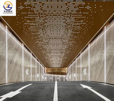 2.0-2.5mm Perforated Aluminum Panels (Wood Grain/Rose Gold Finish) – Custom Carved Patterns & Shapes Available for Garage & Shopping Mall Ceilings