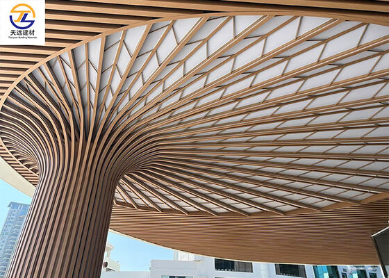 Custom Curved Wood-Grain Aluminum Louver Ceiling for Luxury Commercial Interiors - Tianyuan Building Materials
