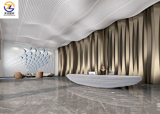 Curved Aluminum Baffle Ceiling | 3D Wave Design for Modern Cafes & Commercial Spaces