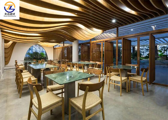 Curved Aluminum Baffle Ceiling | Custom Wave Aluminum Square Tube for Hospitality Spaces