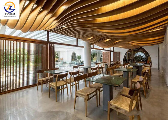 Curved Aluminum Baffle Ceiling | Custom Wave Aluminum Square Tube for Hospitality Spaces