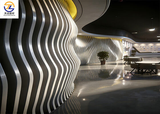 urved Aluminum Baffle Wall Cladding | Futuristic Wave Design for Premium Lounge & Lobby